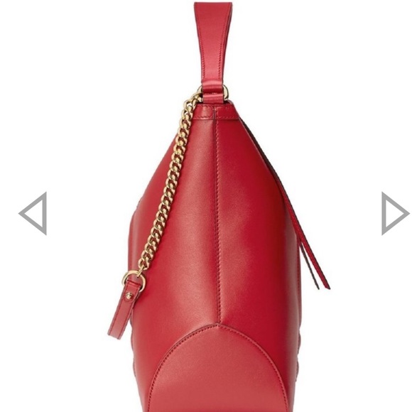 GUCCI RED LEATHER EMBOSSED APOLLO LOGO HOBO SHOULDER/TOTE BAG WITH GOLD CHAINNWT - Picture 6 of 8